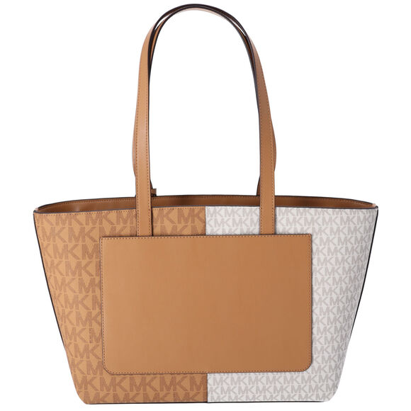 Michael Kors Jet Set Travel Medium Zip Top Tote Deer Multi Vanilla MK Signature - Picture 3 of 6